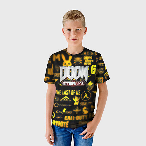 Детская футболка Doom золотые логотипы игр / 3D-принт – фото 3