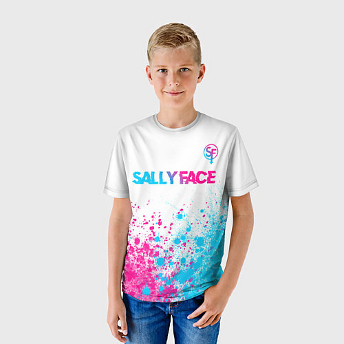 Детская футболка Sally Face neon gradient style: символ сверху / 3D-принт – фото 3
