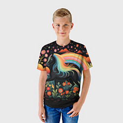 Футболка детская Лошадка с радужной гривой в стиле фолк-арт, цвет: 3D-принт — фото 2