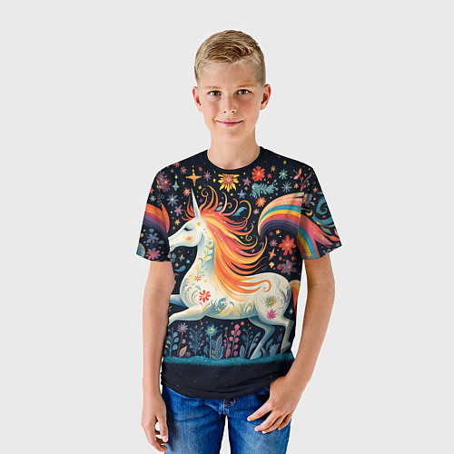 Детская футболка Радужная лошадка в стиле фолк-арт / 3D-принт – фото 3