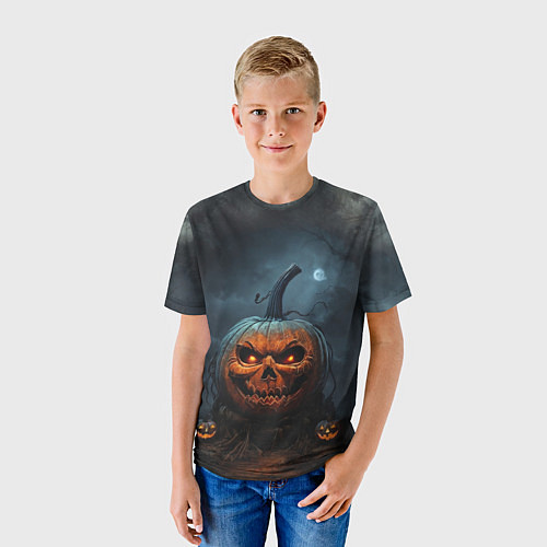 Детская футболка Хэллоуинская праздничная тыква / 3D-принт – фото 3