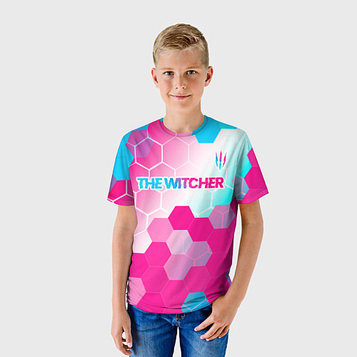 Детская футболка The Witcher neon gradient style: символ сверху / 3D-принт – фото 3
