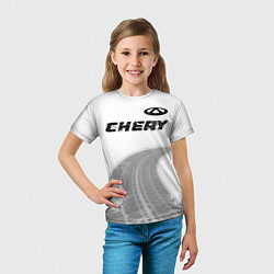 Футболка детская Chery speed на светлом фоне со следами шин посеред, цвет: 3D-принт — фото 2