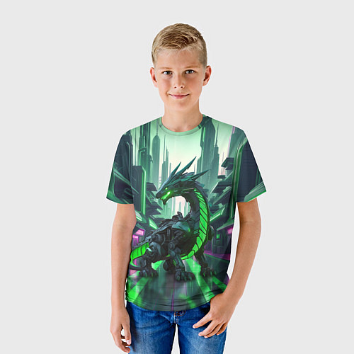 Детская футболка Неоновый зеленый дракон / 3D-принт – фото 3