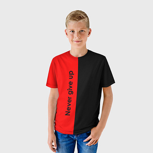 Детская футболка Never give up мотивация красно-чёрный / 3D-принт – фото 3