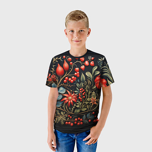 Детская футболка Новогодние ягоды и цветы / 3D-принт – фото 3