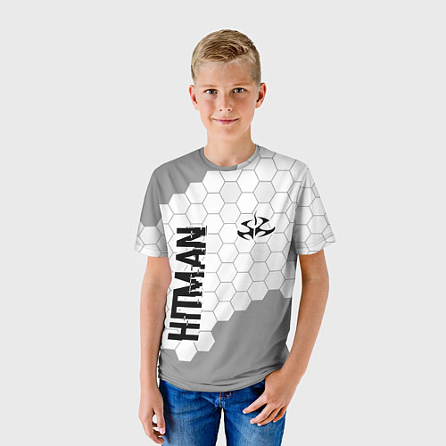 Детская футболка Hitman glitch на светлом фоне вертикально / 3D-принт – фото 3