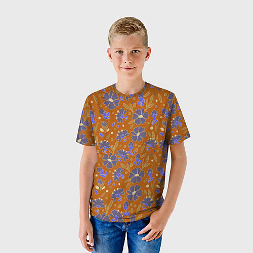 Детская футболка Цветы в поле коричневый цвет / 3D-принт – фото 3