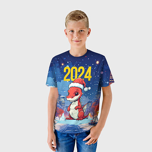 Детская футболка 2024 красный новогодний дракон / 3D-принт – фото 3