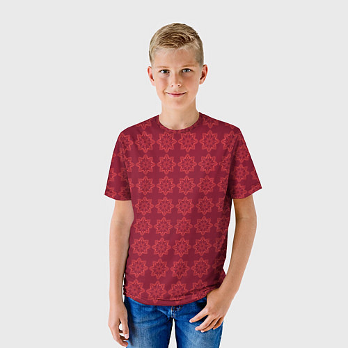 Детская футболка Цветочный стилизованный паттерн бордовый / 3D-принт – фото 3