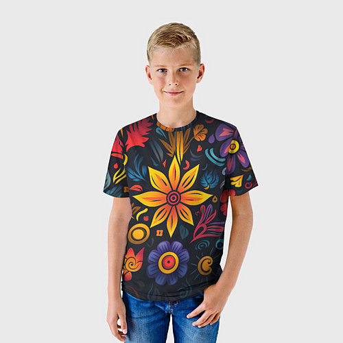 Детская футболка Растительный узор в латино-американском стиле / 3D-принт – фото 3