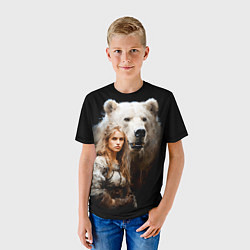 Футболка детская Славянка с большим белым медведем, цвет: 3D-принт — фото 2
