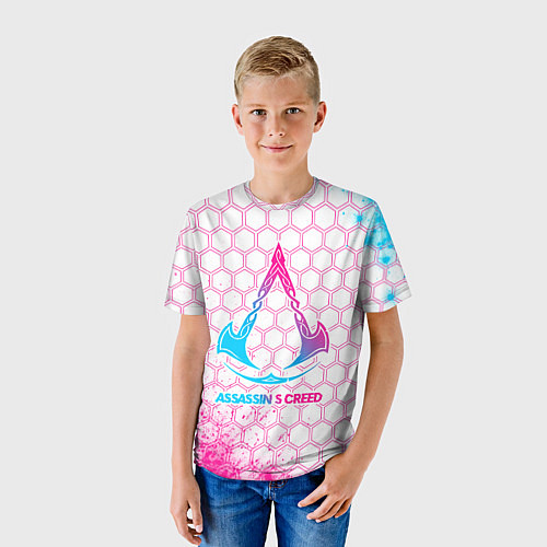 Детская футболка Assassins Creed neon gradient style / 3D-принт – фото 3