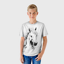 Футболка детская Лошадь белая на ветру, цвет: 3D-принт — фото 2