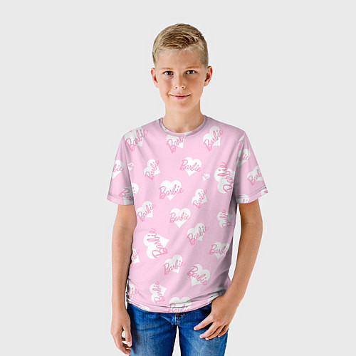 Детская футболка Барби: белые сердца на розовом паттерн / 3D-принт – фото 3
