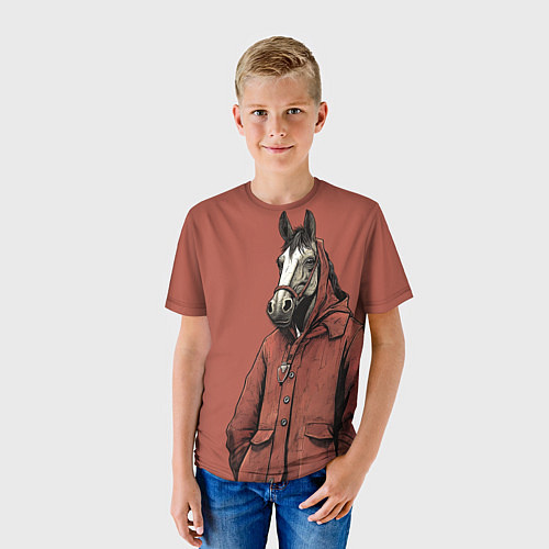 Детская футболка Конь в красном пальто / 3D-принт – фото 3