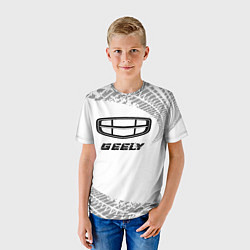 Футболка детская Geely speed на светлом фоне со следами шин, цвет: 3D-принт — фото 2