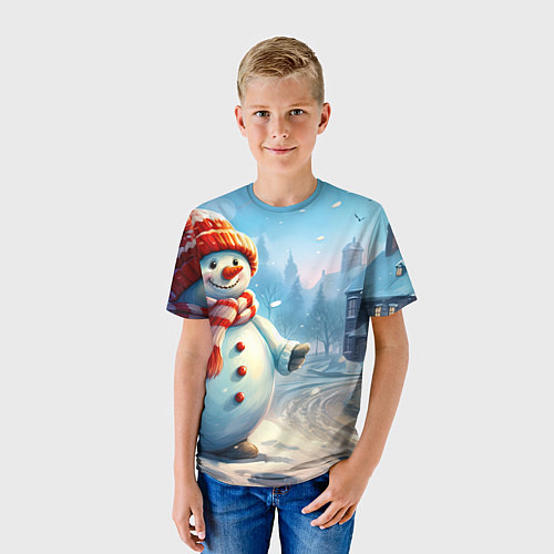 Детская футболка Снеговик новогодний / 3D-принт – фото 3