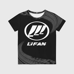 Футболка детская Lifan speed на темном фоне со следами шин, цвет: 3D-принт