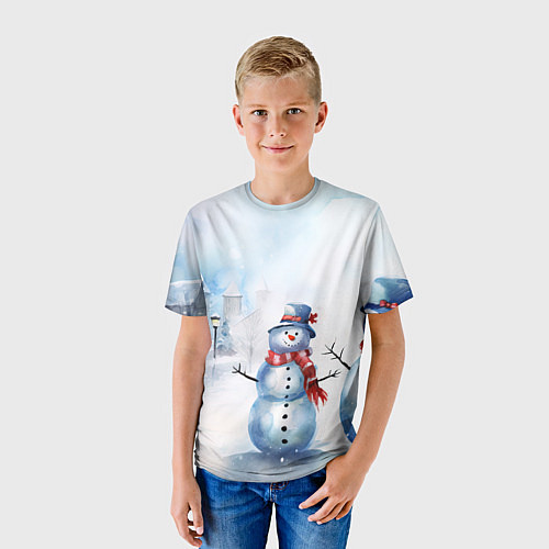 Детская футболка Новогодний день со снеговиком / 3D-принт – фото 3
