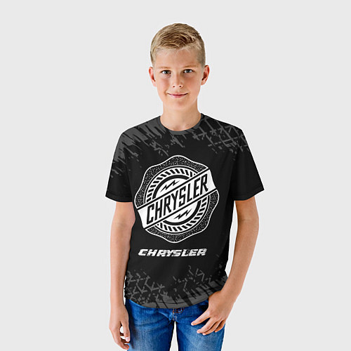 Детская футболка Chrysler speed на темном фоне со следами шин / 3D-принт – фото 3