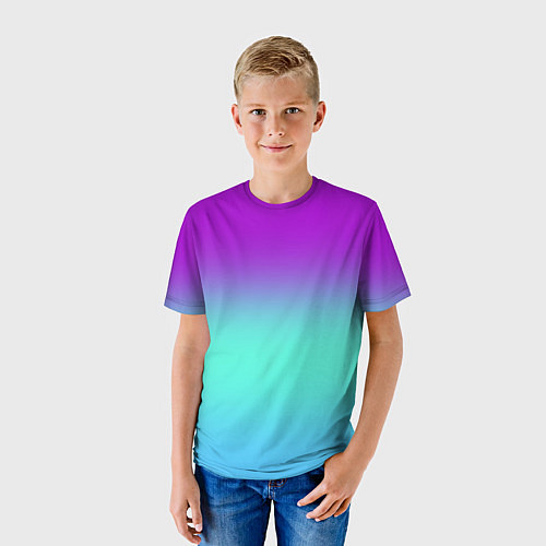 Детская футболка Фиолетовый бирюзовый голубой неоновый градиент / 3D-принт – фото 3