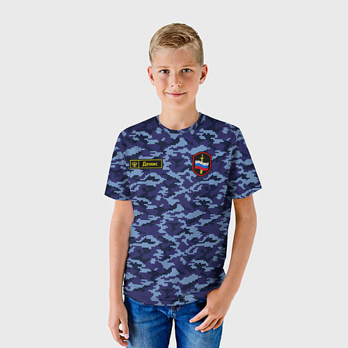 Детская футболка Камуфляж синий - Денис / 3D-принт – фото 3
