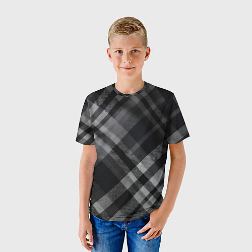 Детская футболка Черно-белая диагональная клетка в шотландском стил / 3D-принт – фото 3
