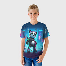 Футболка детская Панда кибер самурай в ночном Нью-Йорке, цвет: 3D-принт — фото 2