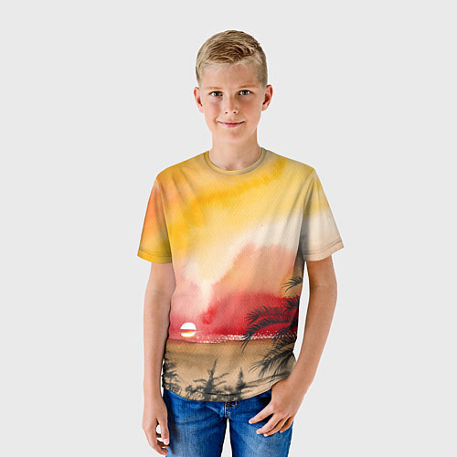 Детская футболка Тропический закат акварель / 3D-принт – фото 3