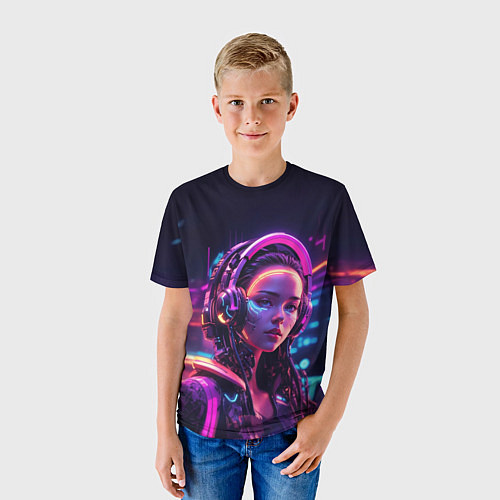 Детская футболка Девушка в пурпурных тенях / 3D-принт – фото 3