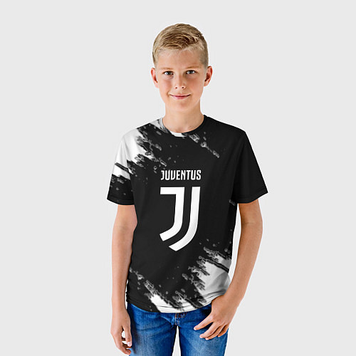 Детская футболка Juventus спорт краски черно белый / 3D-принт – фото 3