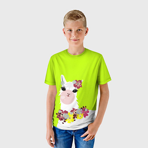 Детская футболка Лама - альпака в венке / 3D-принт – фото 3