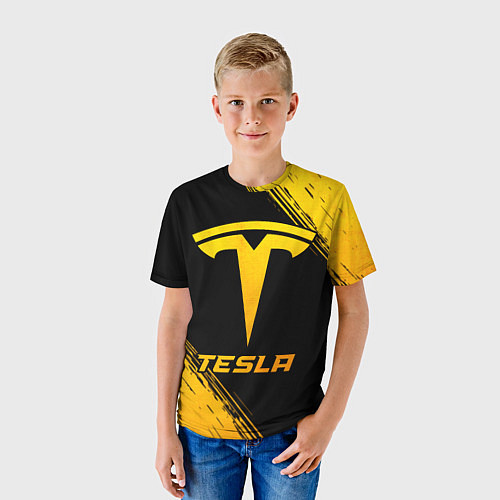 Детская футболка Tesla - gold gradient / 3D-принт – фото 3