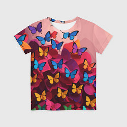 Футболка детская Разноцветные бабочки - розовые цветы, цвет: 3D-принт