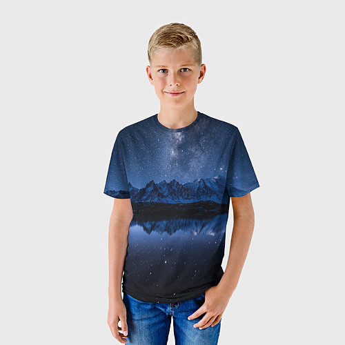 Детская футболка Галактическая зимняя ночь в горах / 3D-принт – фото 3