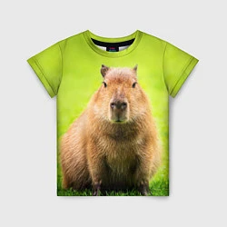 Футболка детская Capybara on green grass, цвет: 3D-принт
