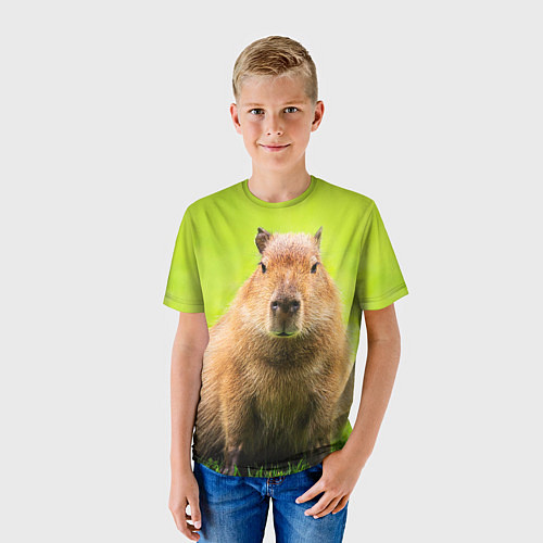 Детская футболка Capybara on green grass / 3D-принт – фото 3