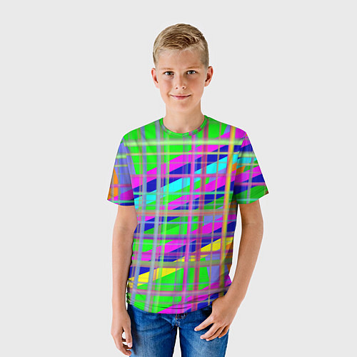 Детская футболка Неоновые перпендикулярные полосы / 3D-принт – фото 3