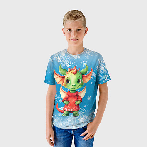 Детская футболка Милый дракошка в свитере / 3D-принт – фото 3