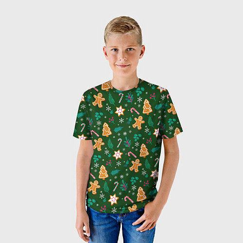 Детская футболка New year pattern with green background / 3D-принт – фото 3
