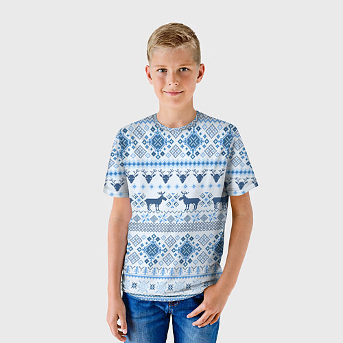 Детская футболка Blue sweater with reindeer / 3D-принт – фото 3