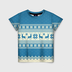 Футболка детская Sweater with deer on a blue background, цвет: 3D-принт