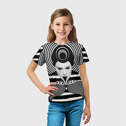 Футболка детская Черно белый портрет девушки на полосатом, цвет: 3D-принт — фото 2