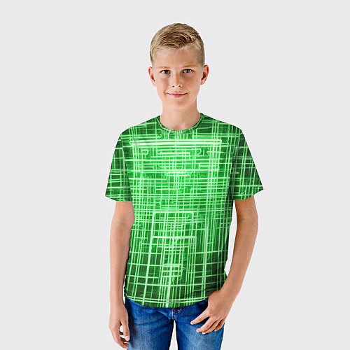 Детская футболка Зелёные неоновые полосы киберпанк / 3D-принт – фото 3
