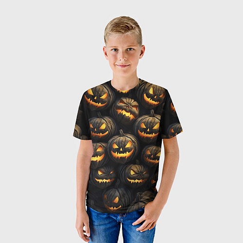 Детская футболка Зловещие хэллоуинские тыквы / 3D-принт – фото 3