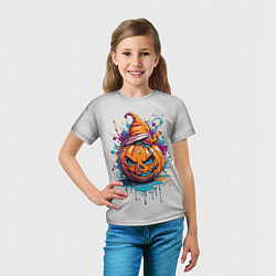 Футболка детская Хэллоуинская тыква в красках, цвет: 3D-принт — фото 2