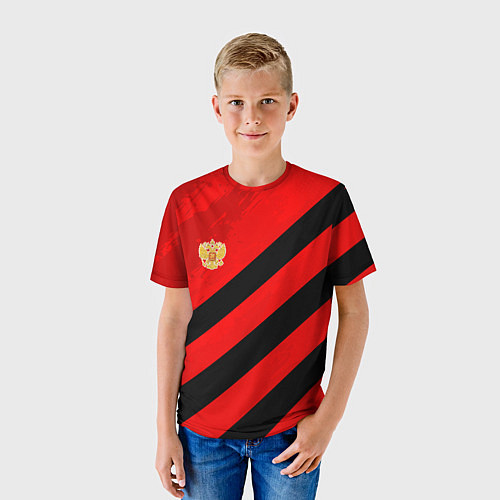 Детская футболка Герб РФ - красная абстракция / 3D-принт – фото 3