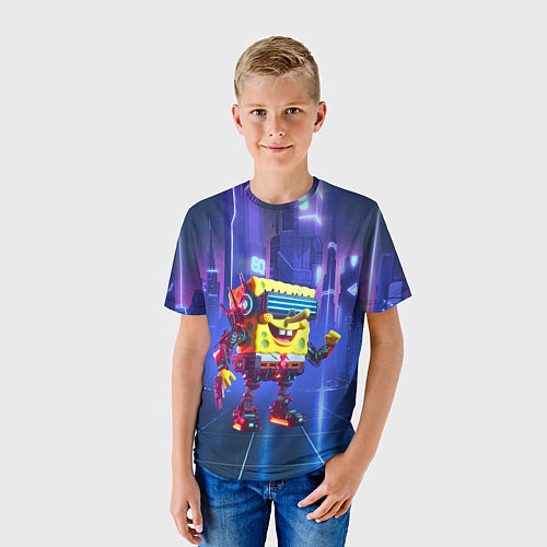 Детская футболка Губка Боб - киберпанк - нейросеть / 3D-принт – фото 3