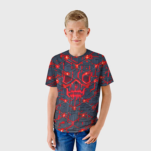 Детская футболка Красная неоновая сеть / 3D-принт – фото 3